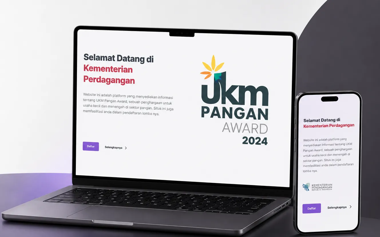 Mockup website UKM Pangan Award pada laptop dan ponsel